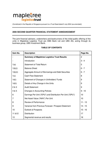 Thumbnail Mapletree Logistics Trust Quarterly Report 2006-q2