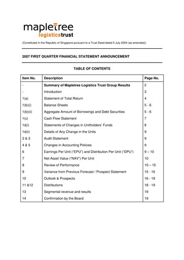 Thumbnail Mapletree Logistics Trust Quarterly Report 2007-q1