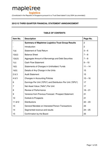 Thumbnail Mapletree Logistics Trust Quarterly Report 2012-q3