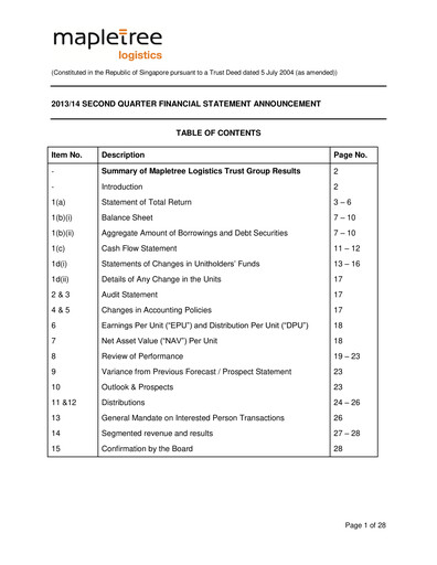 Thumbnail Mapletree Logistics Trust Quarterly Report 2013-q2