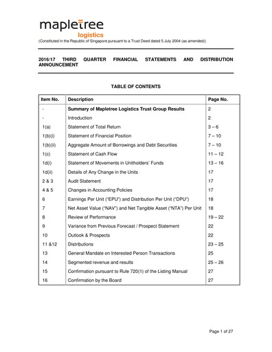 Thumbnail Mapletree Logistics Trust Quarterly Report 2016-q3