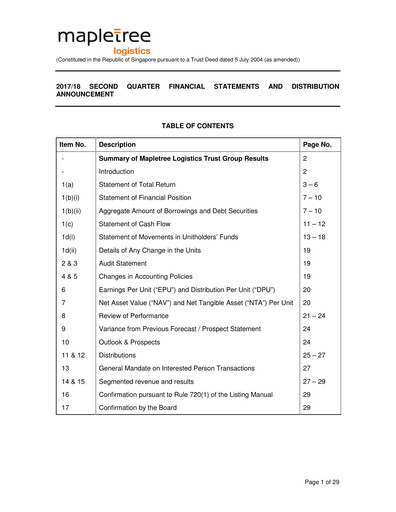 Thumbnail Mapletree Logistics Trust Quarterly Report 2017-q2