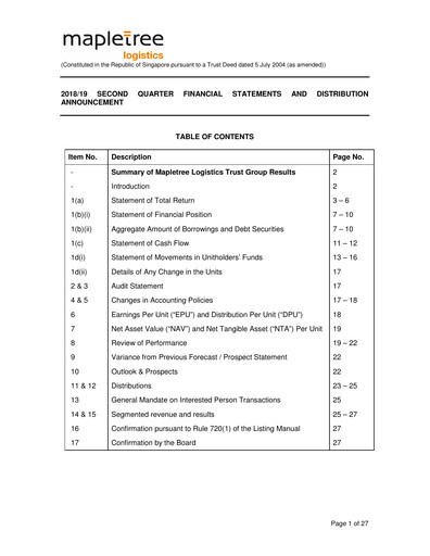 Thumbnail Mapletree Logistics Trust Quarterly Report 2018-q2