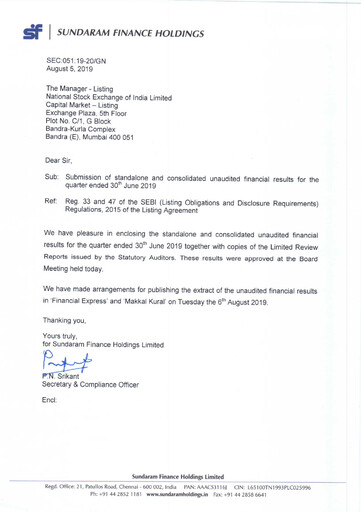 Thumbnail Sundaram Finance Quarterly Report 2019-q1