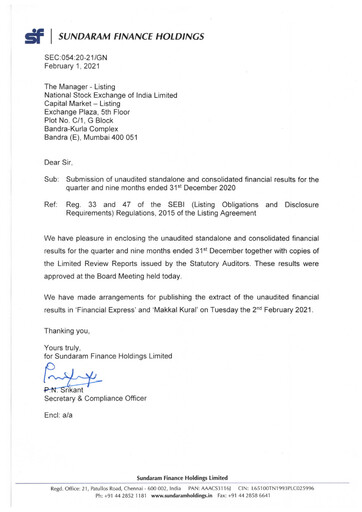 Thumbnail Sundaram Finance Quarterly Report 2020-q3