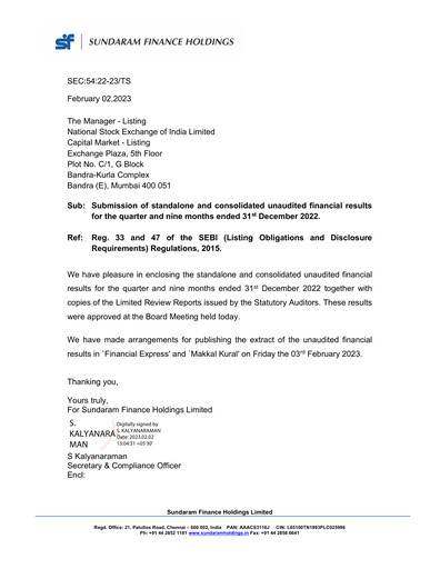 Thumbnail Sundaram Finance Quarterly Report 2022-q3
