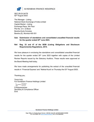Thumbnail Sundaram Finance Quarterly Report 2023-q1