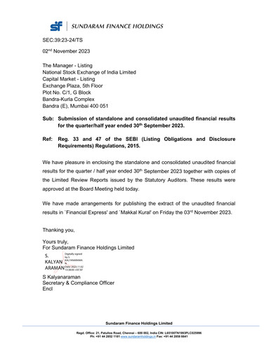 Thumbnail Sundaram Finance Quarterly Report 2023-q2