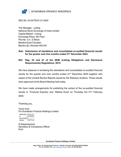 Thumbnail Sundaram Finance Quarterly Report 2023-q3