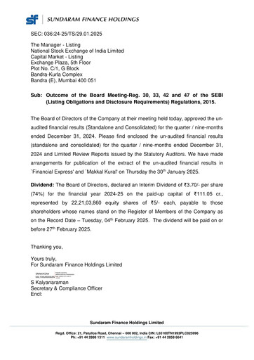 Thumbnail Sundaram Finance Quarterly Report 2024-q3
