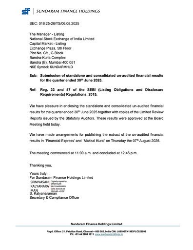Thumbnail Sundaram Finance Quarterly Report 2025-q1