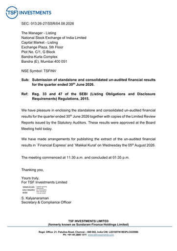 Thumbnail Sundaram Finance Quarterly Report 2026-q1