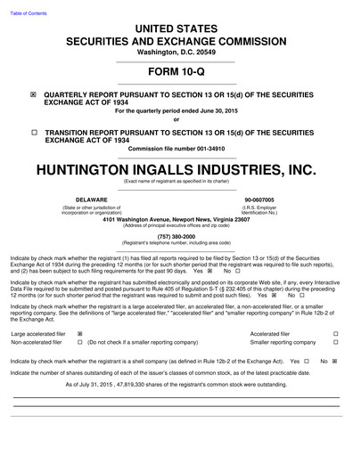 Thumbnail Huntington Ingalls Industries
 Quarterly Report 2015-q2