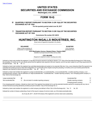 Thumbnail Huntington Ingalls Industries
 Quarterly Report 2017-q2