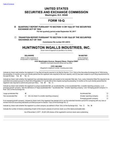 Thumbnail Huntington Ingalls Industries
 Quarterly Report 2017-q3