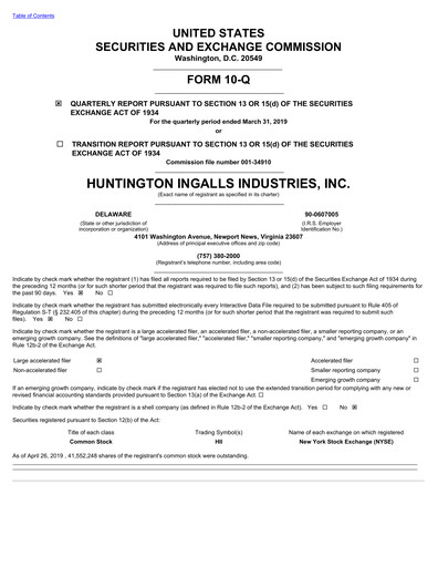 Thumbnail Huntington Ingalls Industries
 Quarterly Report 2019-q1