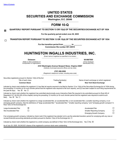 Thumbnail Huntington Ingalls Industries
 Quarterly Report 2025-q2