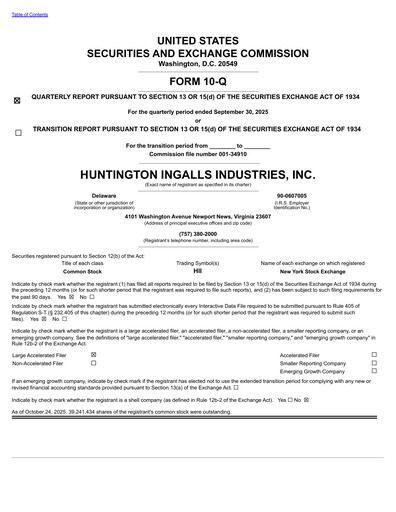 Thumbnail Huntington Ingalls Industries
 Quarterly Report 2025-q3