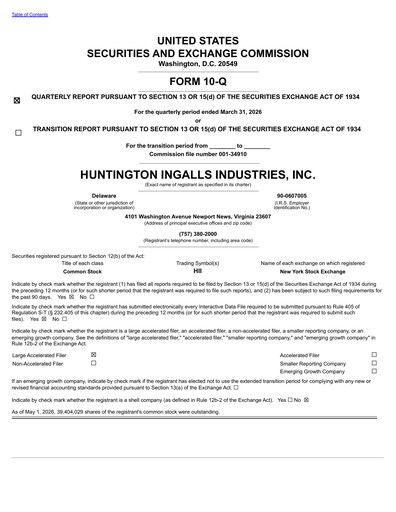 Thumbnail Huntington Ingalls Industries
 Quarterly Report 2026-q1