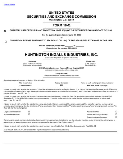 Thumbnail Huntington Ingalls Industries
 Quarterly Report 2026-q2