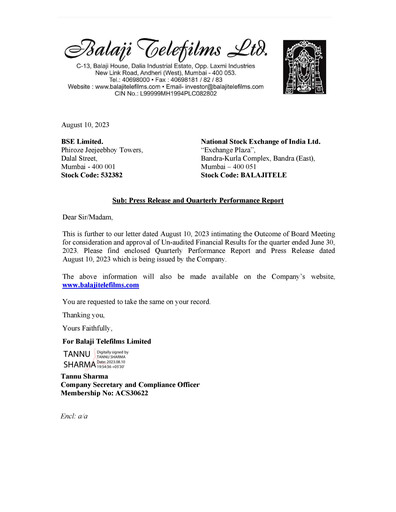 Thumbnail Balaji Telefilms
 Quarterly Report 2023-q1