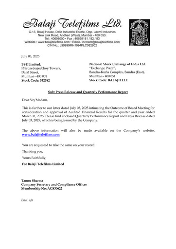 Thumbnail Balaji Telefilms
 Quarterly Report 2024-q4