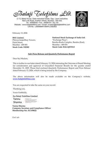 Thumbnail Balaji Telefilms
 Quarterly Report 2025-q3