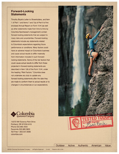 Thumbnail Columbia Sportswear
 Annual Report 2005