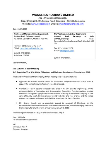 Thumbnail Wonderla Holidays Financial Statement 2019-2020