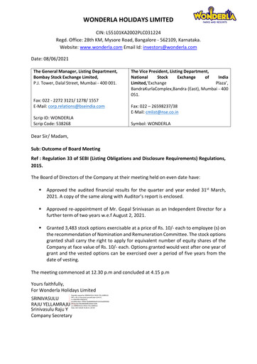 Thumbnail Wonderla Holidays Financial Statement 2020-2021
