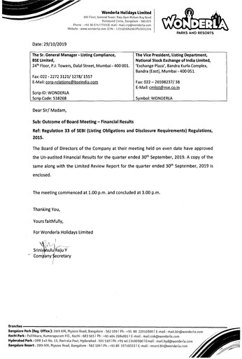 Thumbnail Wonderla Holidays Quarterly Report 2019-q2