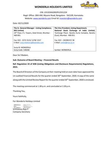 Thumbnail Wonderla Holidays Quarterly Report 2020-q2