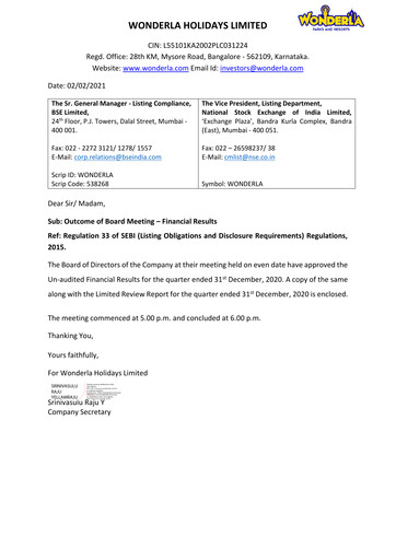 Thumbnail Wonderla Holidays Quarterly Report 2020-q3