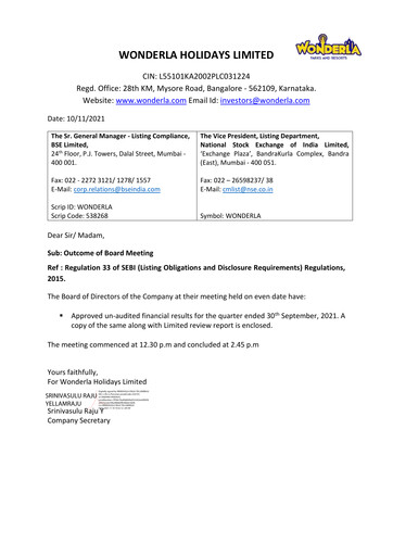 Thumbnail Wonderla Holidays Quarterly Report 2021-q2