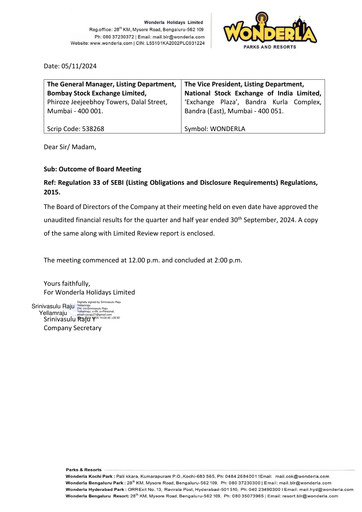 Thumbnail Wonderla Holidays Quarterly Report 2024-q2