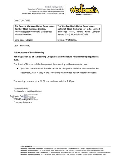 Thumbnail Wonderla Holidays Quarterly Report 2024-q3