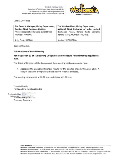 Thumbnail Wonderla Holidays Quarterly Report 2025-q1