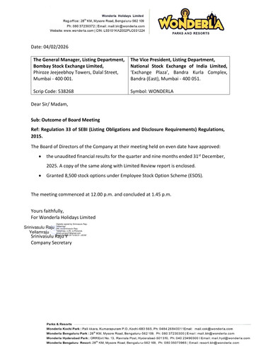 Thumbnail Wonderla Holidays Quarterly Report 2025-q3