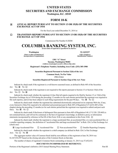 Thumbnail Columbia Banking System Financial Report 2014