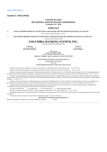 Thumbnail Columbia Banking System Financial Report 2016