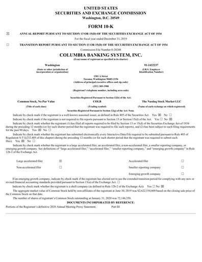 Thumbnail Columbia Banking System Financial Report 2019