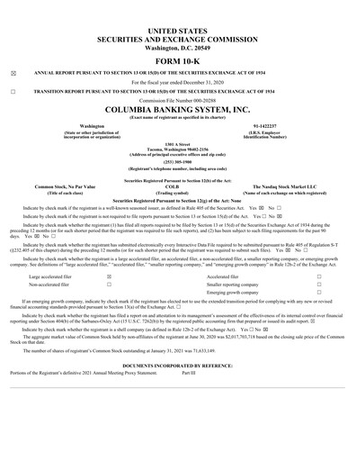 Thumbnail Columbia Banking System Financial Report 2020