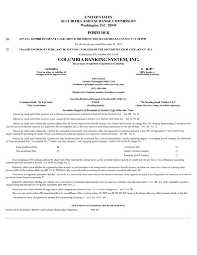 Thumbnail Columbia Banking System Financial Report 2022