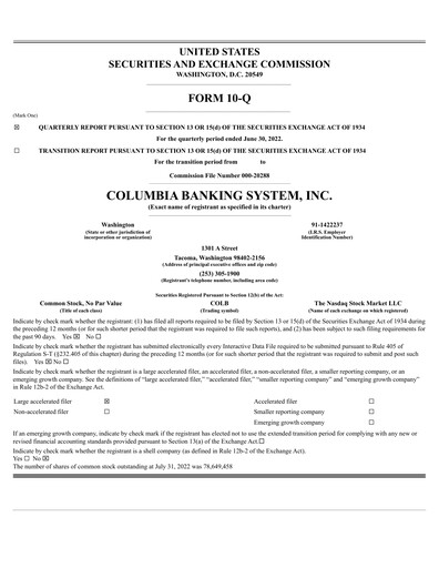 Thumbnail Columbia Banking System Quarterly Report 2022-q2