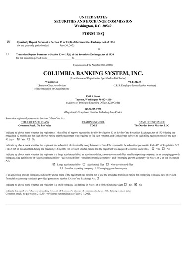 Thumbnail Columbia Banking System Quarterly Report 2025-q2