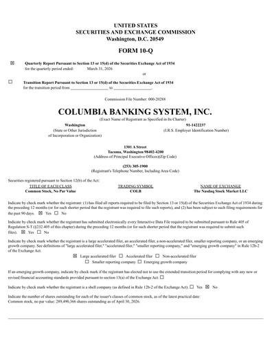 Thumbnail Columbia Banking System Quarterly Report 2026-q1
