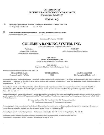 Thumbnail Columbia Banking System Quarterly Report 2026-q2