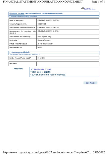 Miniature City Developments Rapport financier 2011