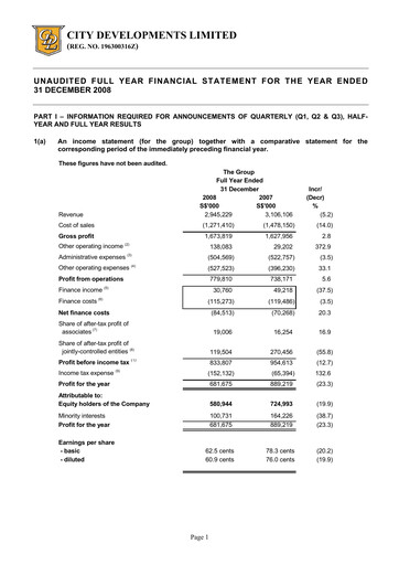 Thumbnail City Developments Financial Statement 2008