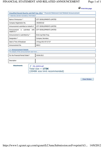 Thumbnail City Developments Half-year Report 2012-h1